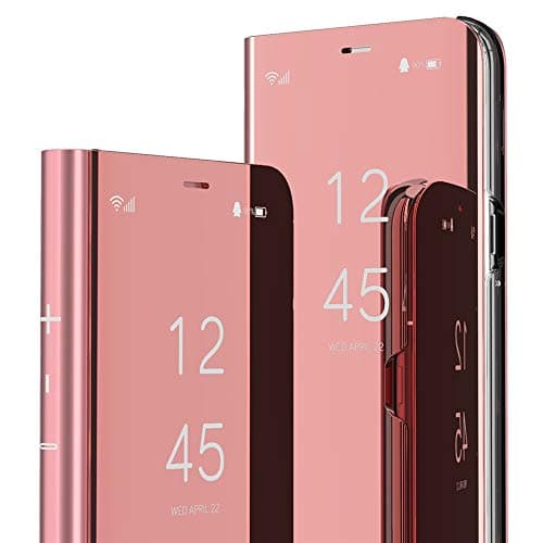 ISADENSER Samsung Galaxy Note 8 Case for Women Luxury View Flip Plating Mirror Makeup Glitter Slim Shockproof Full 360 Body Protective Case for Samsung Galaxy Note 8 Mirror Rose Gold