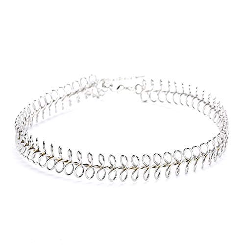 Henna Choker Wire Ring Dainty Tiny Link Chain Necklace Silve Gold Gunmetal Jewelry for Women (silver)