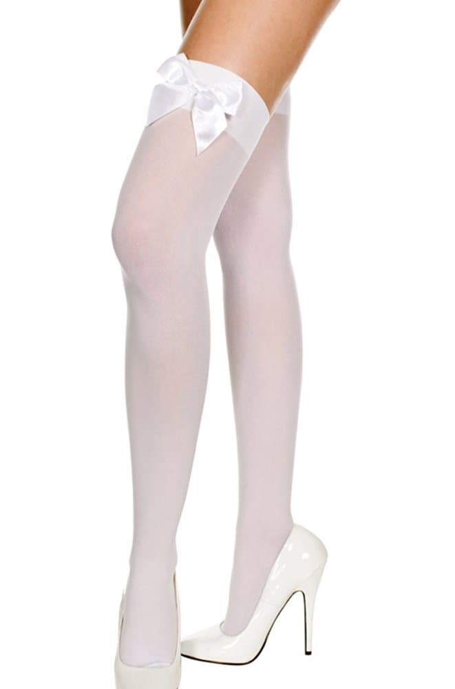 18MM Ladies Womens Opaque Over Knee Long Stockings with Satin Bows