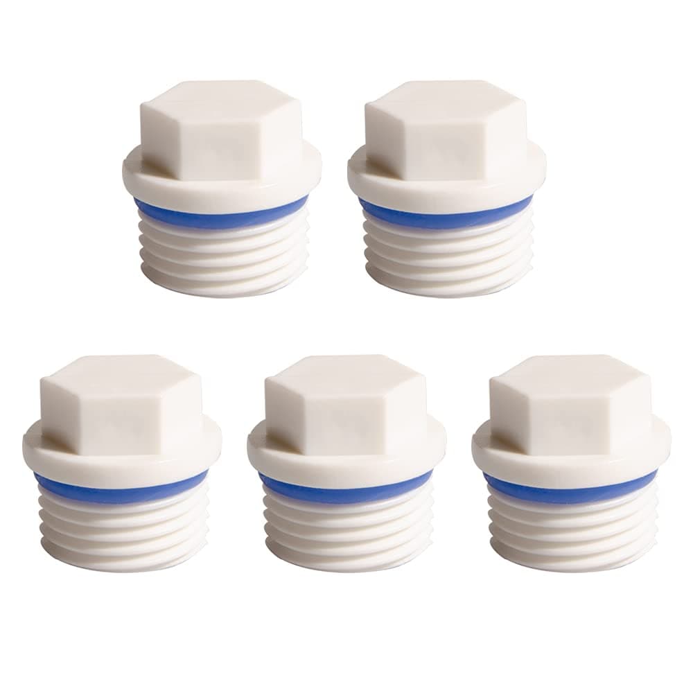 Feelers 1/2" PT Outer Hex Male Threaded PPR Pipe Plug End Cap Garden Hose Water Tubing Stopper Prevent Leakage Choke Fitting, Pack of 5, White