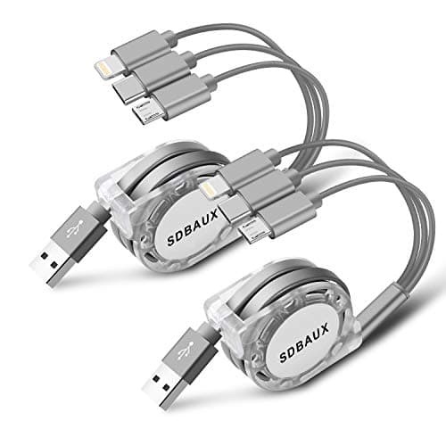 SDBAUX Multi USB Charger Cable Retractable 2Pack 4ft 3 in 1 Multiple Charging Cord Adapter with Mini Type C Micro USB Port Connectors Compatible with Cell Phones Tablets Universal Use (Charging Only)