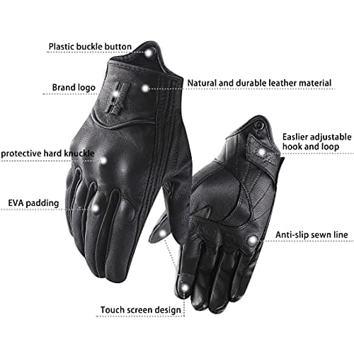 Harssidanzar Motorcycle Gloves For Men,Leather Touch Screen Riding Driving Gloves GM028,Black, Size XXL