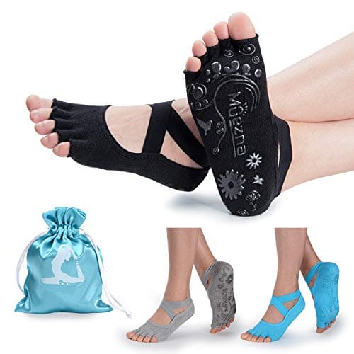 Muezna Non Slip Yoga Socks for Women, Toeless Anti-Skid Pilates, Barre, Ballet, Bikram Workout Socks with Grips