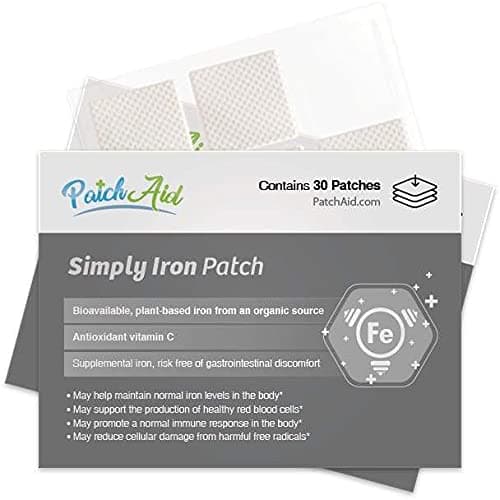 Patch AidSimply Iron - 30 Daily Topical Patches. 100% Natural & Vegan. Allergy & Filler Free. High Absorption and More bioavailable. Suitable for Sensitive stomachs & bariatric.