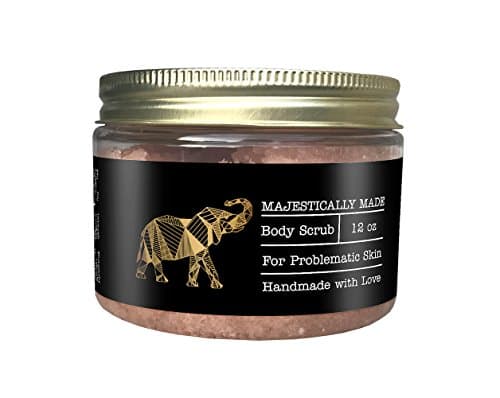 Sea Salt Body Scrub by Majestically Made - Exfoliating Dead Sea Salt and Himalayan Salt with Nourishing Oils to Promote Silky Smooth Clear Skin (12oz)