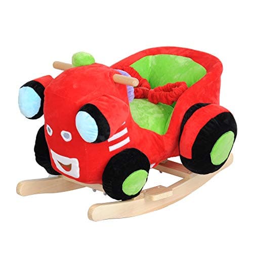 Dporticus Child Rocking Horse Plush Train Rocker Toy with Wheels and Seat Belt Wooden Rocking Horse/Kid Rocking Toy/Baby Rocking Horse/Rocker/Animal Ride On