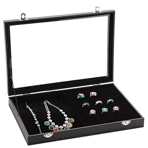 Soaptree Velvet Necklace Box Stackable Glass Top Jewelry Organizer for Bracelet Earring Ring(Mix Jewelry)