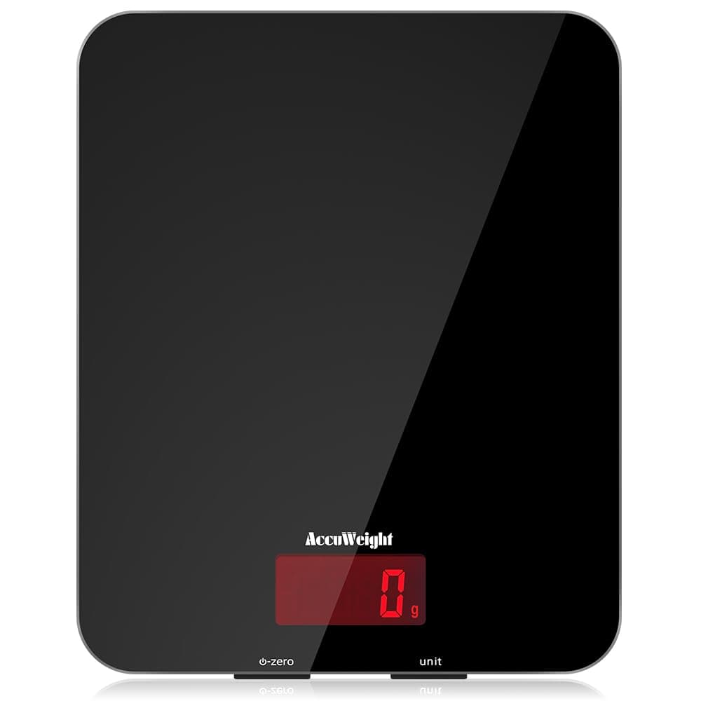 ACCUWEIGHT 201 Digital Kitchen Scales with Tempered Glass Platform (Batteries included), Electronic Weighing Food Scale with Backlit LCD, Multifunction for Office School Home Baking Cooking, 5kg/11lb