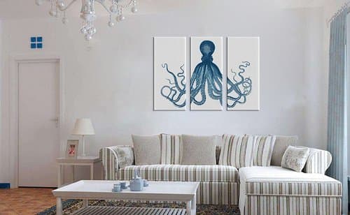 BlueBranch Canvas Print Wall Decor Octopus Canvas Art Octopus Artwork Large Art Canvas Printing Extra Large Canvas Wall Art Print Framed Ready to Hang(3 Panels/Set)