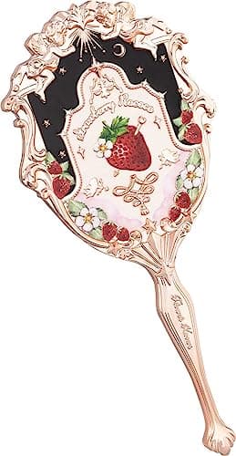 Flower Knows Glass Strawberry Rococo Hand Mirror, Travel Handheld Mirror Cosmetic Mirror, Hand Held Makeup Mirror (Black), Oval