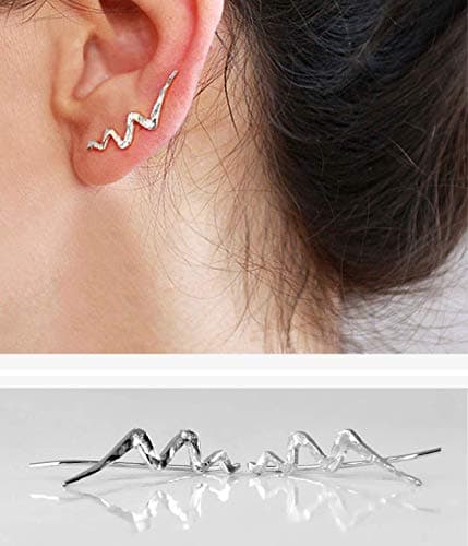 sigalitaPair of Wave Ear climbers, Unique Hammered 925 Sterling Silver Statement Glam Crawler Earrings, Lightning Ear Sweeps, Length 1 Inch, Cool Handmade Jewelry for Women by Sigalagia