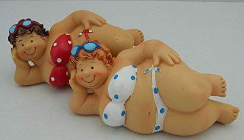 SEASIDE FAT PLUMP LADIES in POLKA DOT BIKINI SET of 2 BATHROOM ORNAMENT