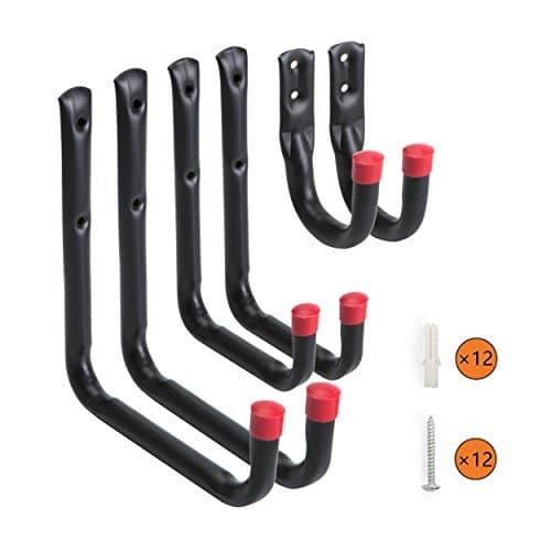 WintekHeavy Duty Wall Mounted Garage Storage Utility Hooks and Hangers-Organizer for Tools,Bikes,Ladders,Chairs-Includes 12pcs Screws and Anchors,6 Pack