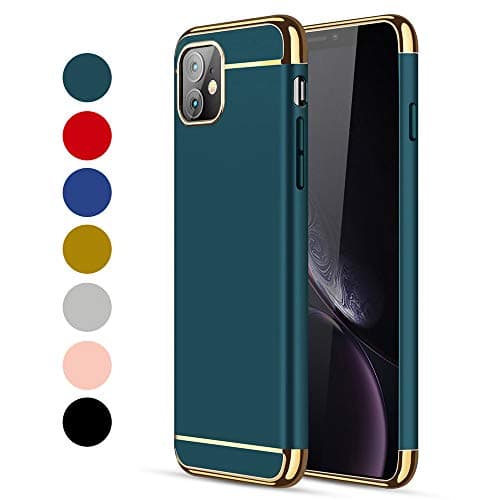 iPhone 11 Case, CROSYMX 3 in 1 Ultra Thin and Slim Hard Case Coated Non Slip Matte Surface with Electroplate Frame for Apple iPhone 11 (6.1'')(2019) - Dark Green