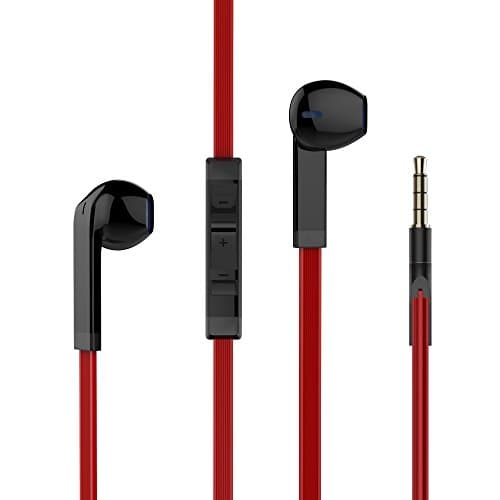 VMTOP In-Ear Earphones Stereo Headphones with Microphone 3.5mm earbuds for Iphone/IPod/IPad/Samsung Galaxy and Android Compatible Black Red