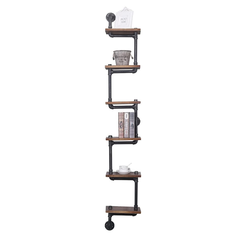 6 Tier Industrial Pipe Shelving, 11.8in Rustic Metal Floating Shelves, Farmhouse Kitchen Bar Shelving