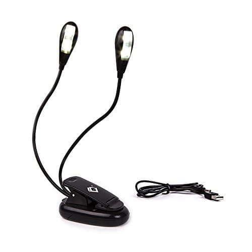 Reading Book Light, Portable Clip On Music Light Stand 4 LED ，2 Brightness Settings , Soft Padded Clamp，Lightweight with USB Cable