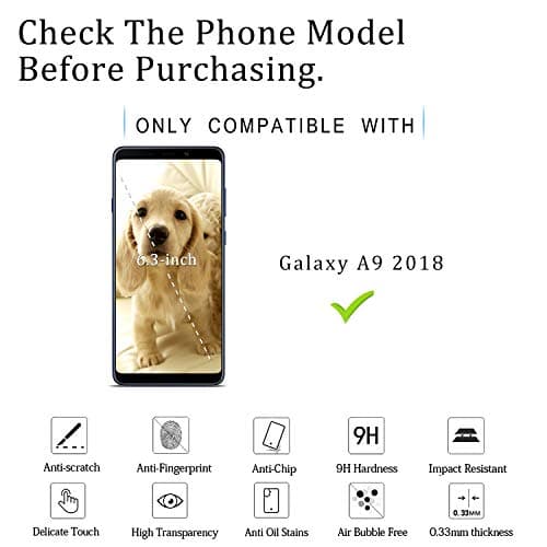 [2-Pack] KATIN For Samsung Galaxy A9 (2018) Tempered Glass Screen Protector No-Bubble, 9H Hardness, Easy to Install