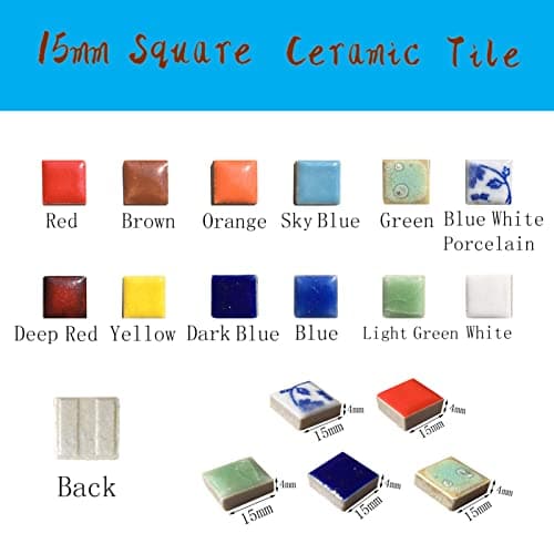 200g Square Brown Ceramic Tiles Mosaic Tiles, Colorful Ceramic Mosaic Pieces Art Making Supplies for Crafts for Bathroom Flower Pot Outdoor Tables Coasters - 15mm