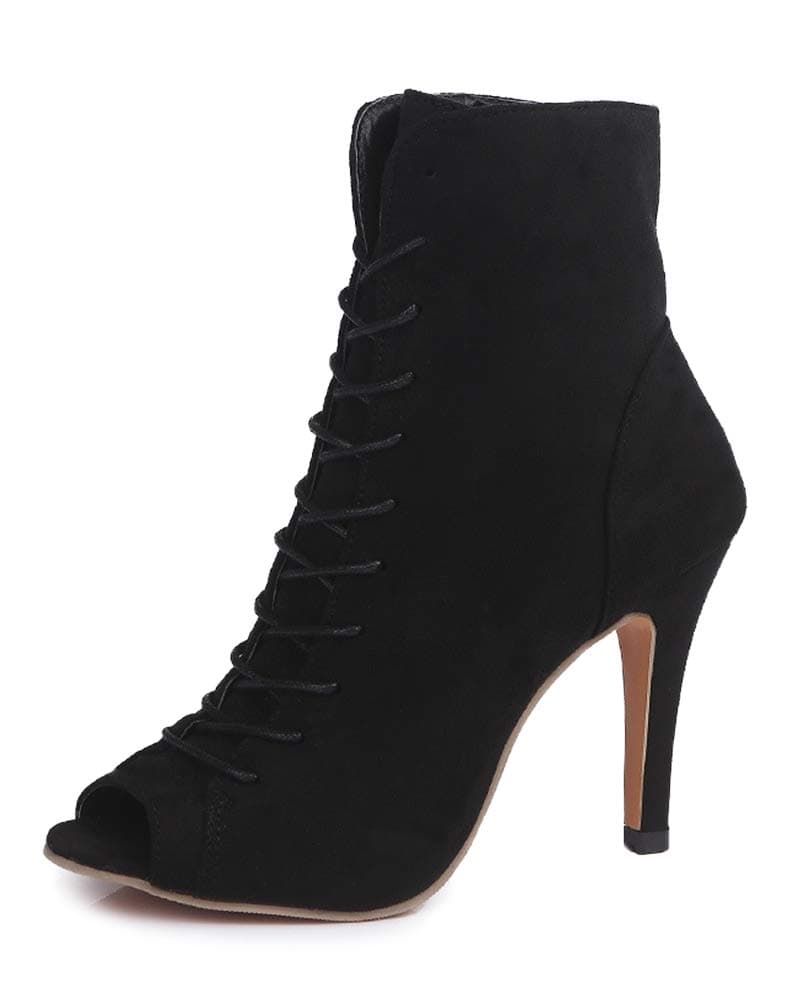 Women's Lace Up Open Toe High Heels Ankle Boots Peep Toe Stiletto Sandals Black 4 B (M) US