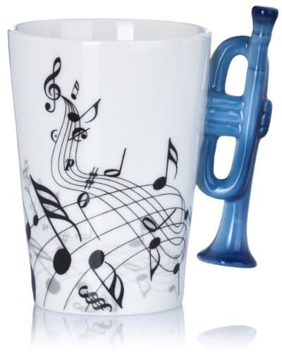Ceramic Mug with Music Motif Handle - White "Trumpet" Design 0.2l - Tea and Coffee Cup to Give Away - Grinscard