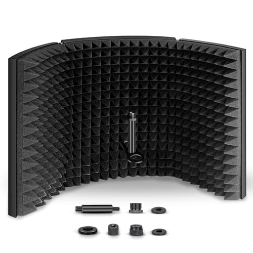 Aokeo Premium Microphone Isolation Shield, Foldable Adjustable Studio Recording Microphone Isolator Panel, Constructed with Industrial Quality Aluminium, High-Density Absorbing Foam Cotton (AO-403)
