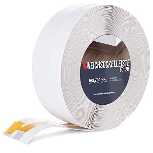 HOLZBRINKSkirting Board Soft Self Adhesive White 50x20 mm 20 m PVC Flexible Baseboard Self- Stick Transition Profile Wall Caulk Strip