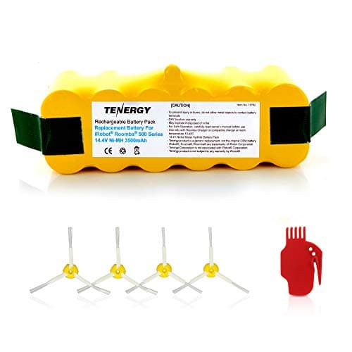 Tenergy 3500mAh Replacement Battery for iRobot Roomba R3 500 600 700 800 900 Series 3.5Ah 14.4V Advanced Power System (APS) NiMH iRobot Battery Bonus 4 Side Brushes and 1 Brush Cleaning Tool