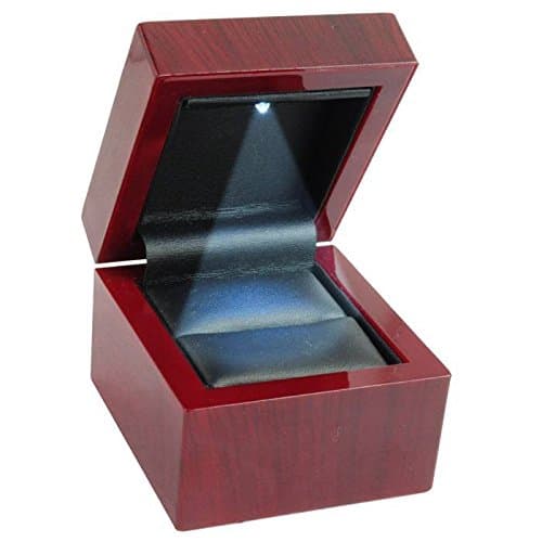 Gems on Display LED Light Jewelry Engagement Box with a Leather Ring Insert