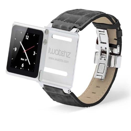 iWatchz STLGRYDYTP Timepiece Stainless Leather Watch Strap for iPod nano 6th Gen with Deploy-Grey