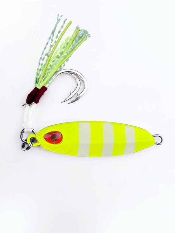 EN FISHING TOOLS Fishing Lure Jig, Tungsten Metal Jig With Twin Assist Hook & Tinsel, Small Body And High-Density Than Lead Jig.