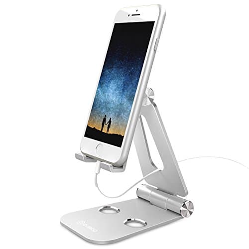 Quirkio Slim Cell Phone Stand Bundle | Desktop Cradle Phone Holder + Free Phone Ring + Pouch - Foldable, Multi-Angle 360° Rotating Phone Cradle | Fits Any Android/iPhone Smartphone & Tablet