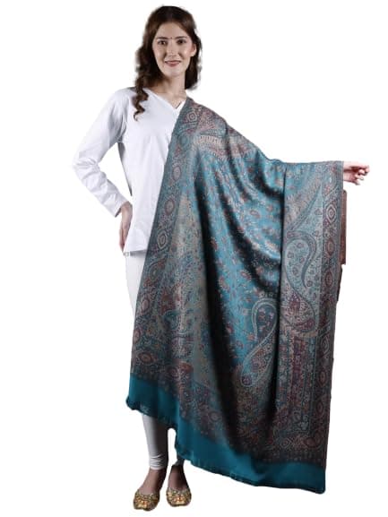 Reversible Jamawar Shawl with Woven Paisleys - Wool