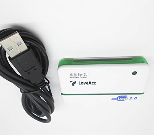 Loveaccall-in-1usb Card Reader for All Digital Memory Cards, Support Cf1/ Extreme Cf / Sdhc / Sd / Mmc Ii / Rs MMC / Rs MMC 4.0 / Ms / Ms Pro / Ms Duo / Ms Pro Duo / Xd / Xd (M) / Xd (H) / T-flash Card / Micro Sd / Mini Sd / M2, Cf Card Does Not Support Hard Drive ,Suitable for Windows98 / Me / 2000 / Xp / Vista / Win7 Without Driver(green/white)