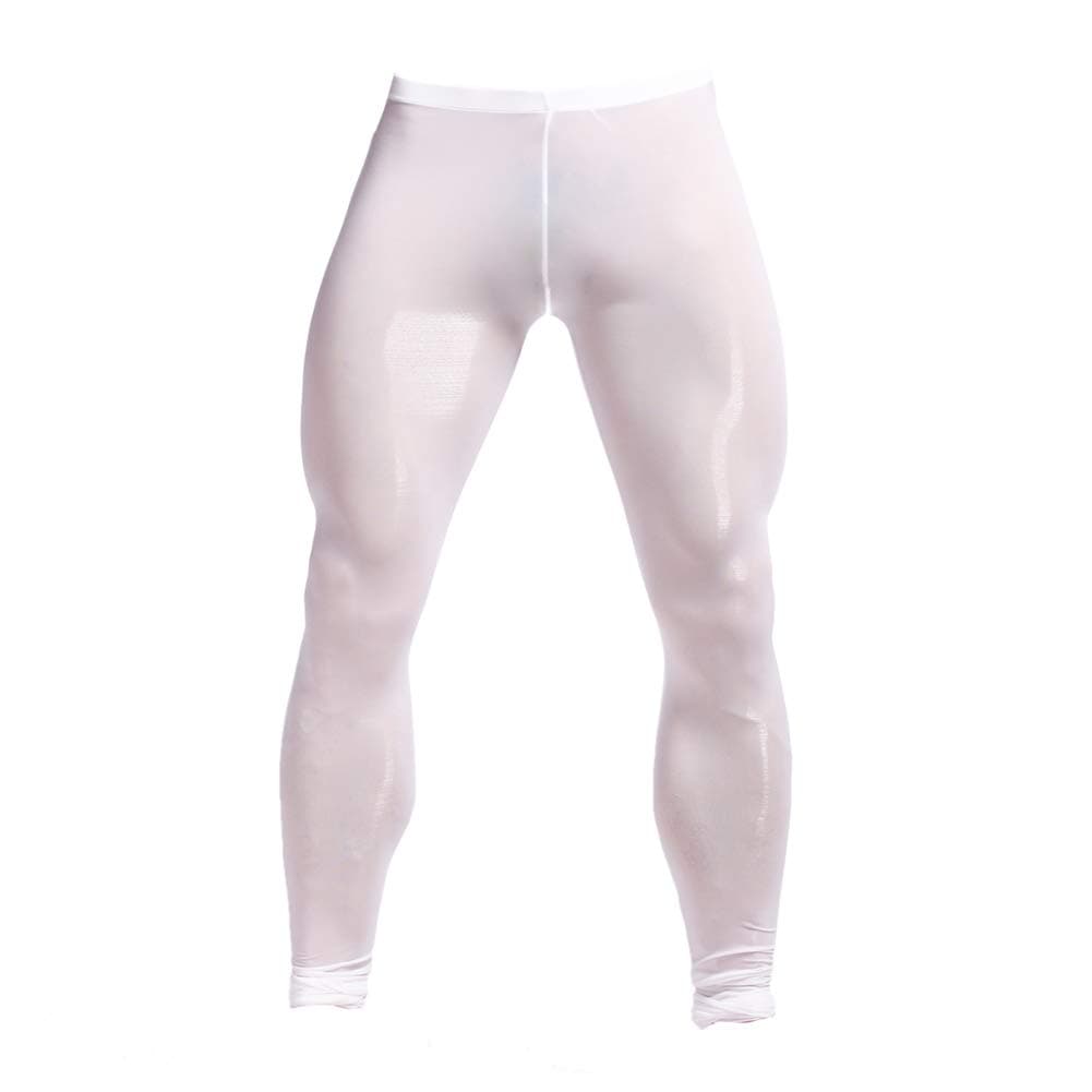 Men Ice Silk Underwear Low Rise Slim Legging Tight Pant Mesh Long Trousers