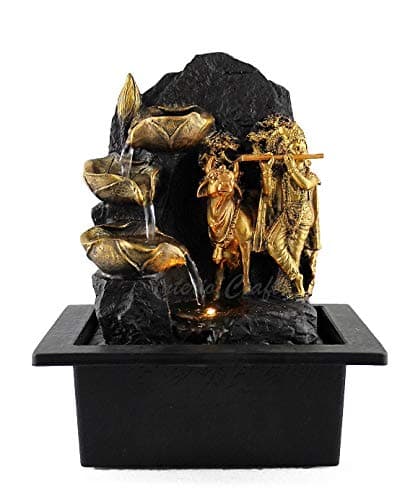 Lord Krishna Indoor Water Fountain | Water Fountain for Office and Home Decor | Water Fountain with LED Light (Material : Polyresin, Size : 22(L) x 18(B) x 27(H) cms) from Interio Crafts.