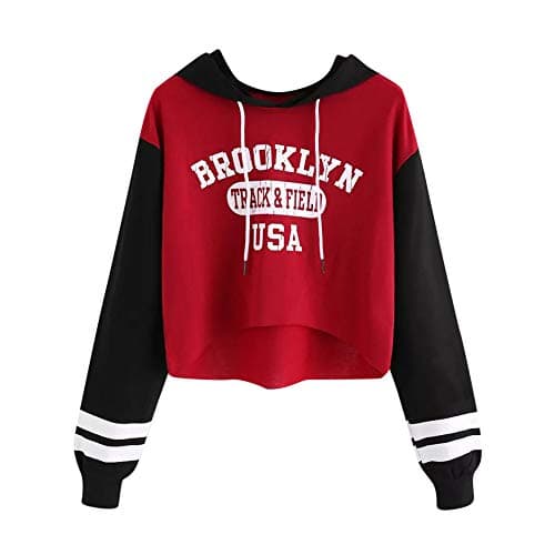 Sumen Teen Girls Short Hoodie Cute Panda Printed Blouse Pullover Tops (XL, Red)