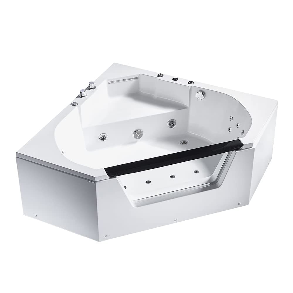 ARIEL Platinum PW1565959CW1 Whirlpool Bathtub with Jets, 59" x 59" x 23.6" Inches Corner 2 Person Hydrotherapy Massage Tub with Fitted Backrest