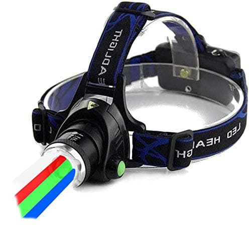 4 in 1 Multicolor Headlamp 800 Lumen Zoomable One Mode White Red Green Blue Light, Hunting Headlight