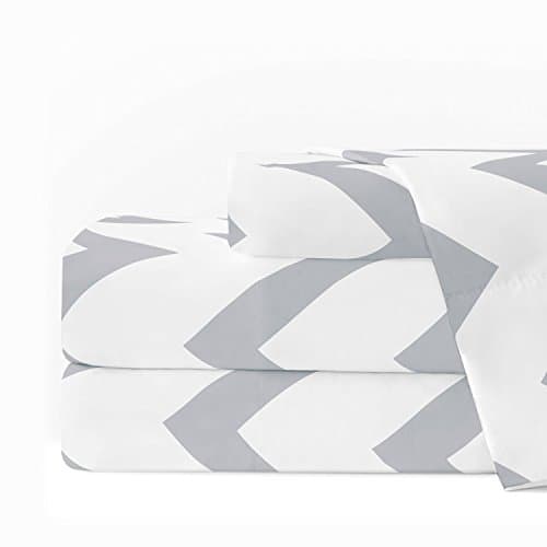 Egyptian Luxury 1600 Series Hotel Collection Chevron Pattern Bed Sheet Set - Deep Pockets, Wrinkle and Fade Resistant, Hypoallergenic Sheet and Pillowcase Set - King - Light Gray/White