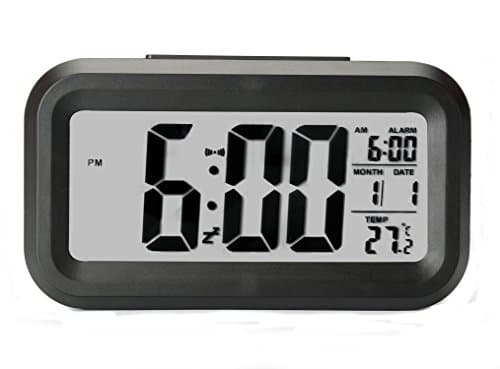 Alarm Clock, HJY Electronic Digital Morning Clock with Backlight,Calendar,Large LCD and Temperature (Black)