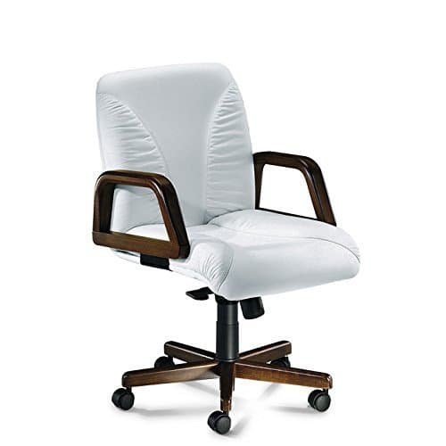 Genuine leather task chair with wooden base and armrests. Handmade in Italy