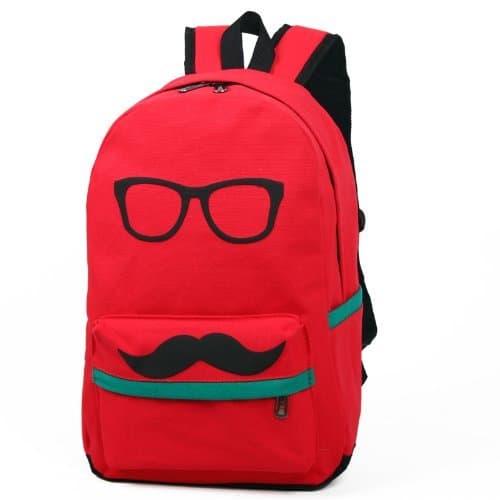 New Cool Funny Mustache Laptop Book Backpack Fashion Bag 6 Colors- Blue/Deep Blue/Pink/Khaki/Black/Yellow (Red)