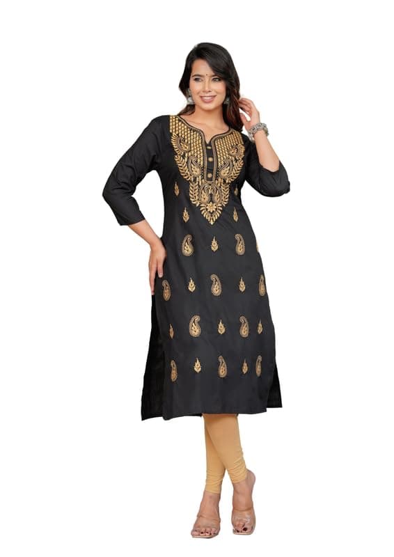 JG JAI GOVINDAM Indian Hand Embroidered Chikankari Cotton Straight Top Tunic Kurti long kurtis for Women