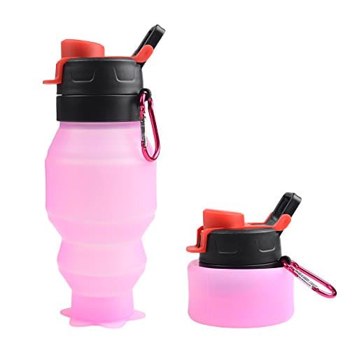 Collapsible Water Bottle, YUANFENG Foldable Silicone Leak Proof Durable Travel Sports Outdoors Water Bottles, BPA Free, (Pink) 18oz