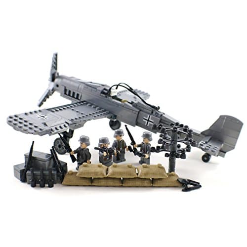 WW2 German Fighter Plane and Minifigure Army Soldiers with Guns and Accessories