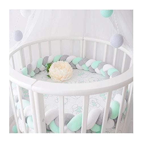 LOAOL Baby Crib Bumper Knotted Braided Plush Nursery Cradle Decor Newborn Gift Pillow Cushion Junior Bed Sleep Bumper (3 Meters, White-Gray-Green)