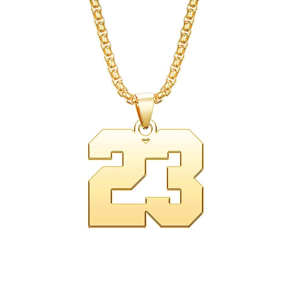 Men Number Necklace for Men 18K Gold Plated Sports Initial Stainless Steel Necklace Pendant Personalized Jewelry 3mm Chain