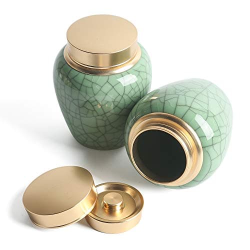 Porcelain Tea Tins Canister set with double Airtight Lids Home Kitchen Canisters for Tea Coffee Sugar Storage Loose Leaf Tea Tin Containers storage (Green3 Tea Canisters- 2PC)