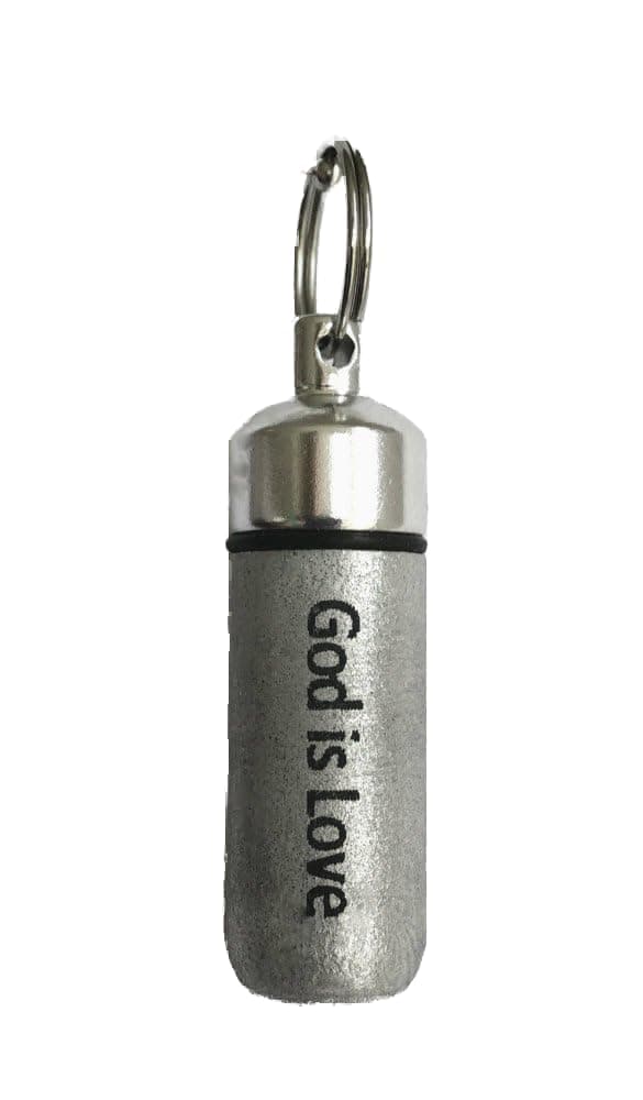 Classic Brushed Silver ANOINTING OIL HOLDER/Vial Necklace with ENGRAVED God Is Love - Includes Velvet Pouch, Ball Chain & Funnel - Great Holiday Gift